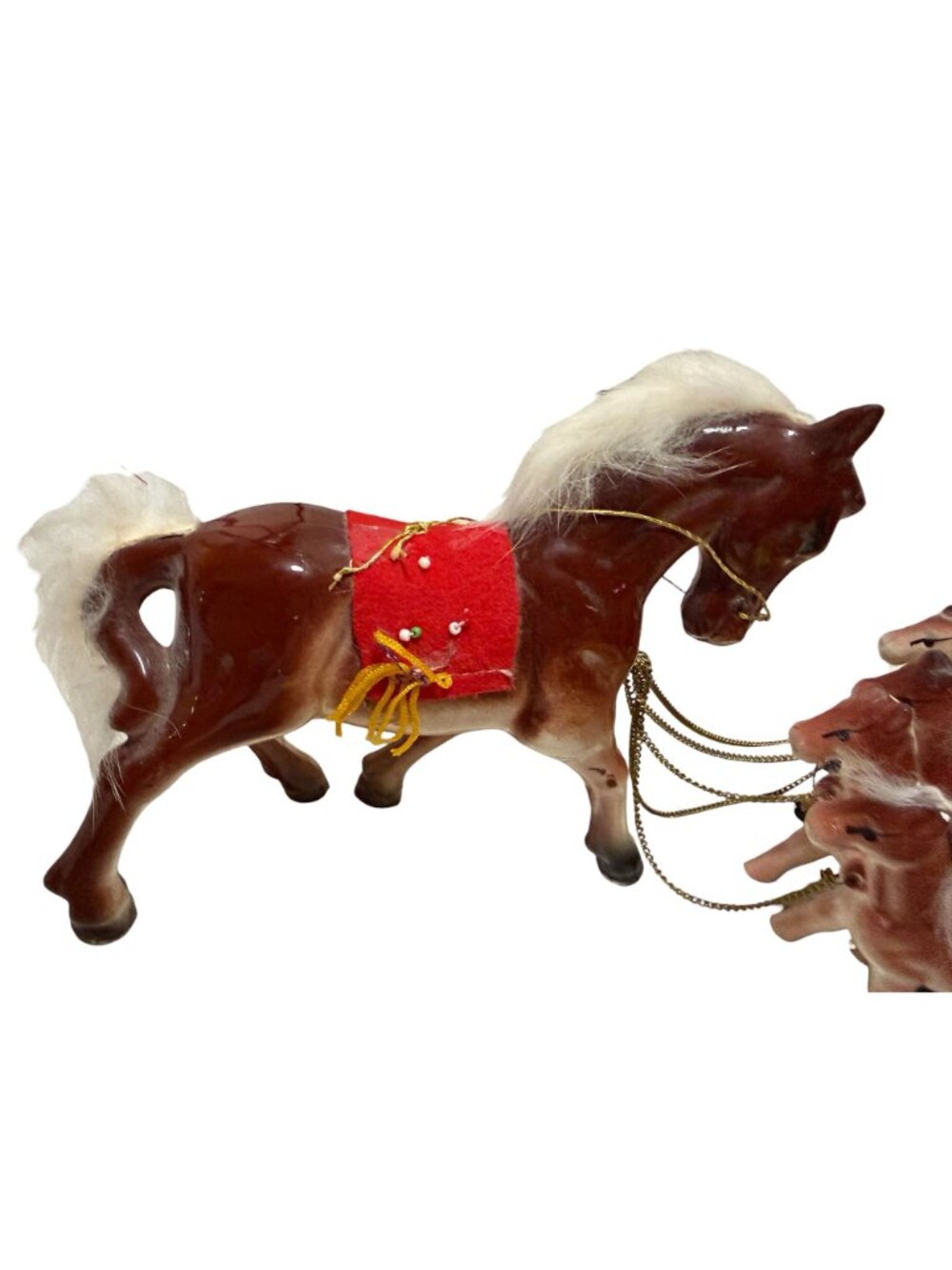Vintage Ceramic Horse with 5 Ponies on Chain Figurine Red Saddle Japan Artmark - Picture 15 of 15